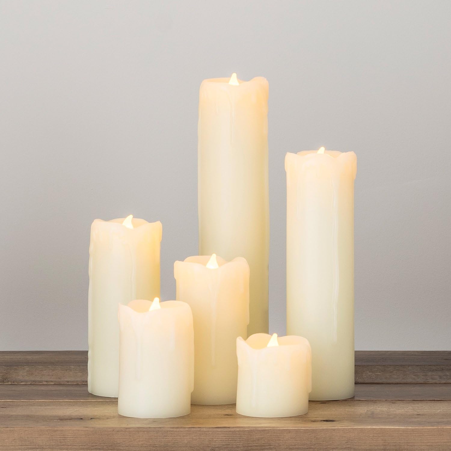Set of 6 skinny real wax LED pillar candles