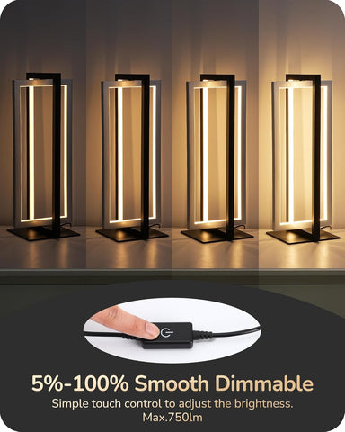 Set of four modern floor lamps with a dimmable control feature displayed.