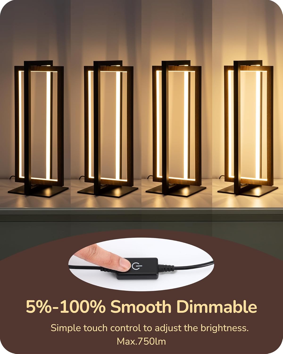 Set of four modern lamps with a dimmer control on a dark background