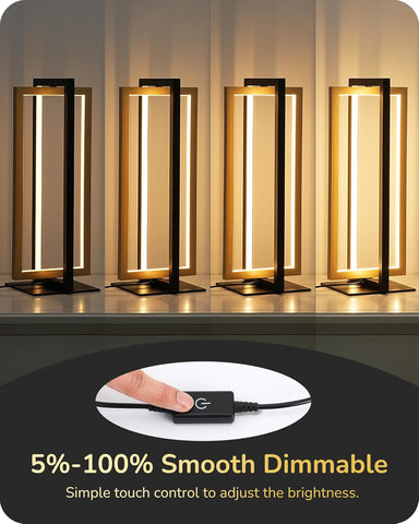 Set of modern floor lamps with a dimmable control feature displayed.