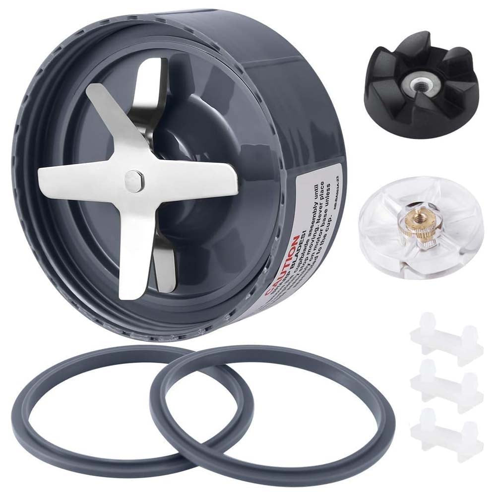 Set of replacement parts for a kitchen appliance on a white background