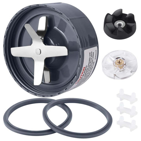 Set of replacement parts for a kitchen appliance on a white background