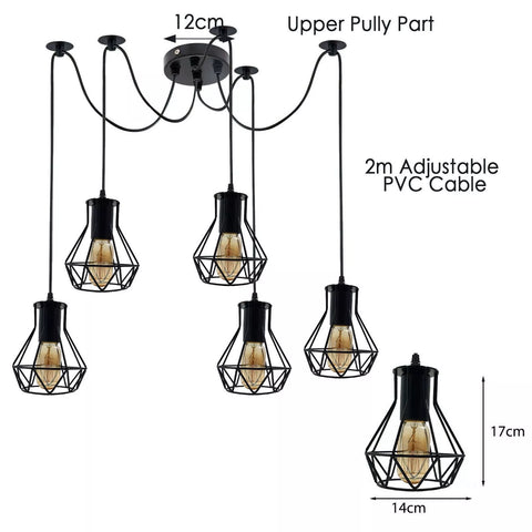 Matte Black 5-Way Pendant Light Fixture

