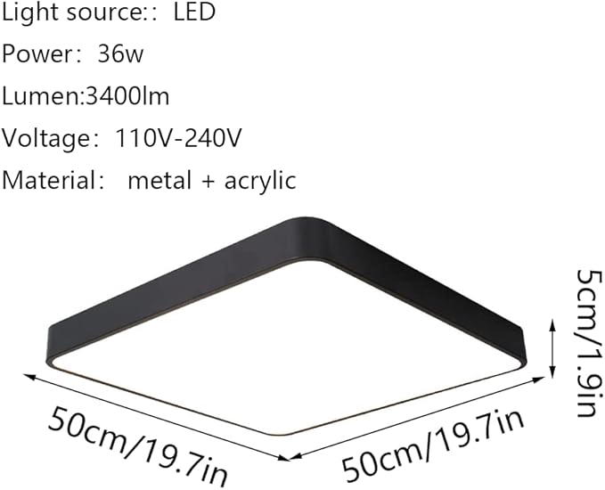 Square LED ceiling light with slim design

