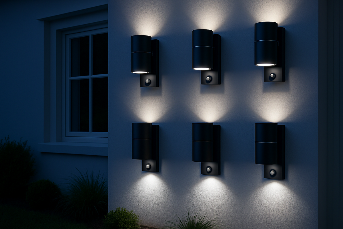 Sleek black PIR light for outdoor use
