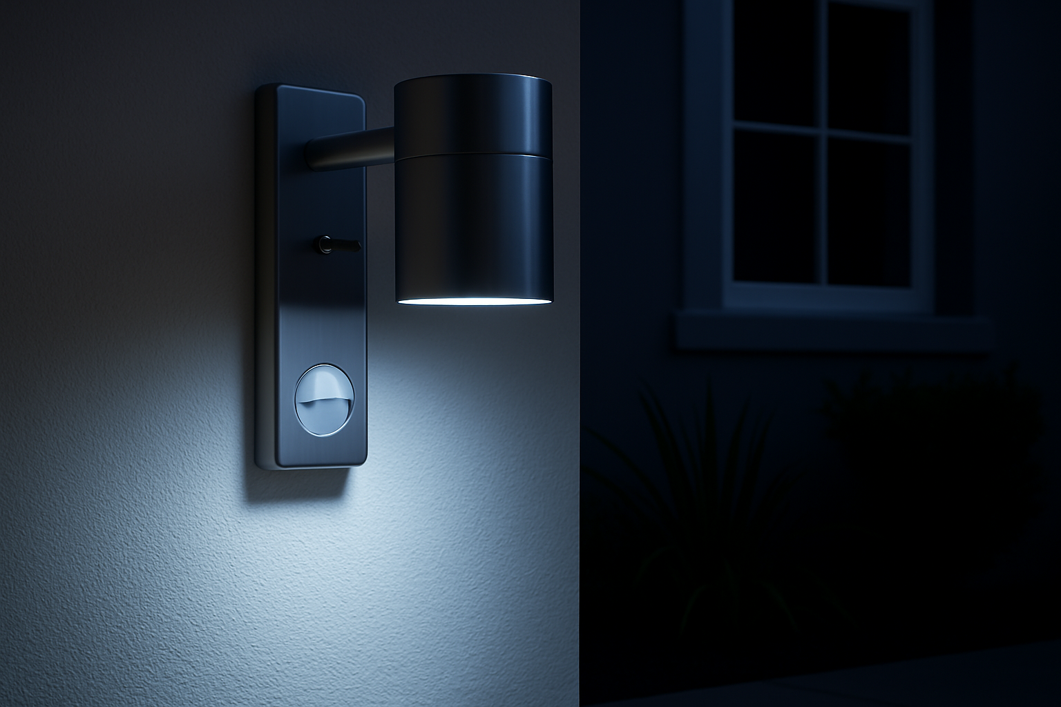 Sleek silver wall light with motion detector