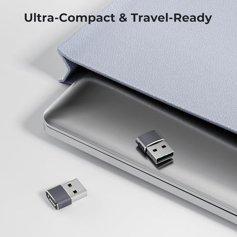 Small USB device on a metallic surface with text 'Ultra-Compact & Travel-Ready'.