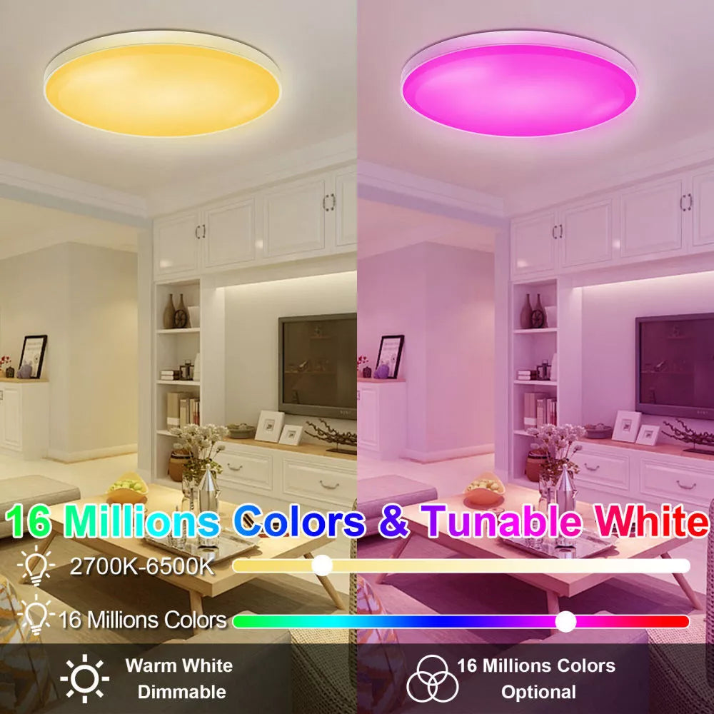 LED ceiling light with dimmable and RGB features in a kitchen


