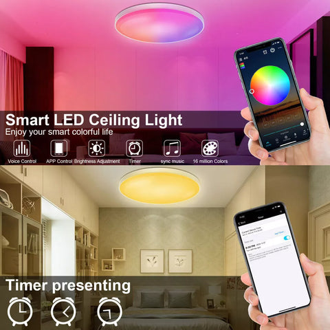 Modern, sleek design of the 36W Smart WiFi LED Ceiling Light



