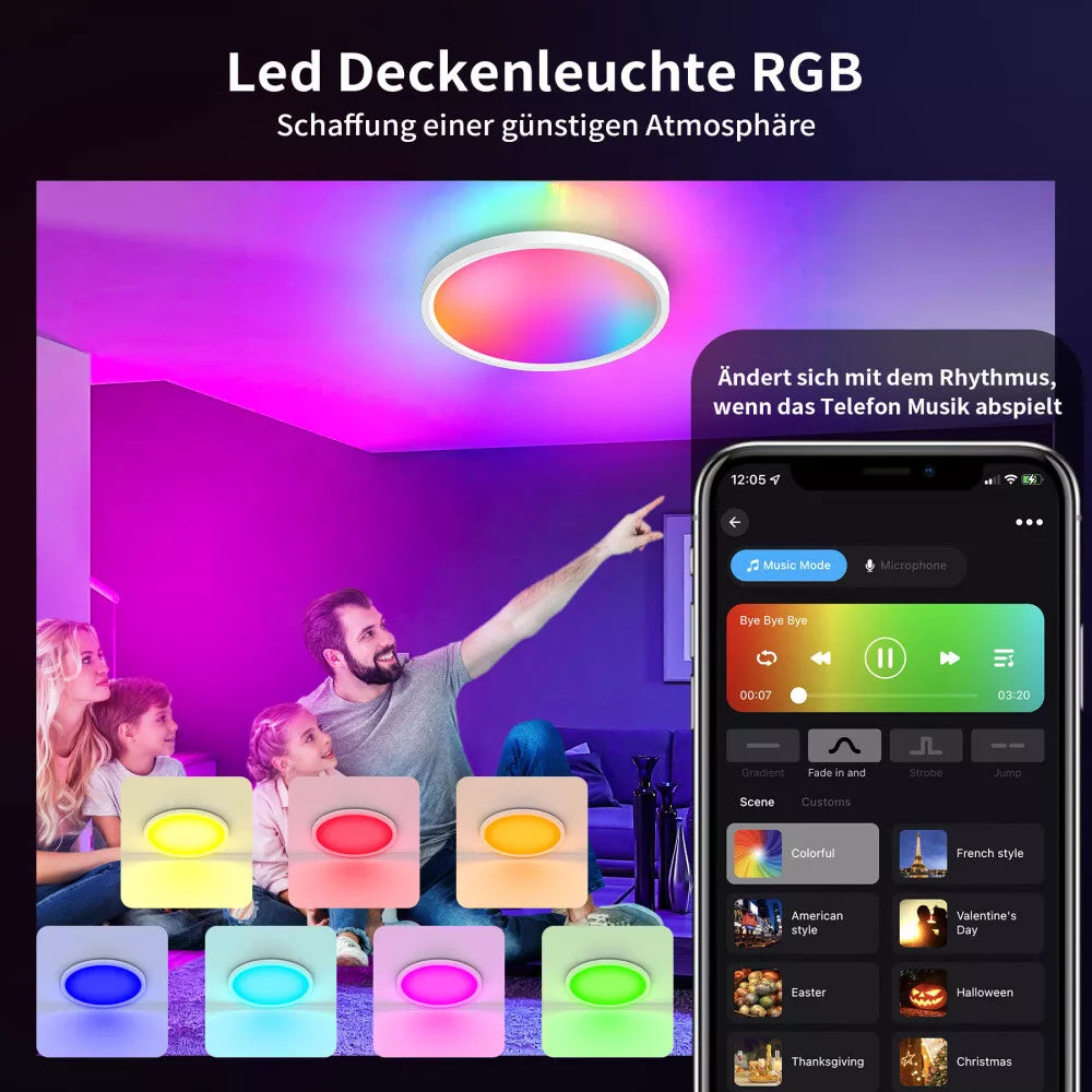 Smart LED ceiling light with WiFi and mobile app control


