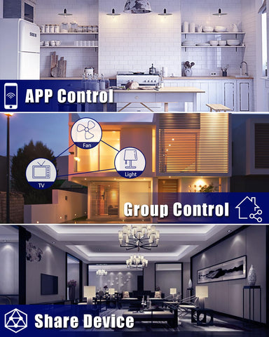 Smart home control system with app control, group control, and share device features.