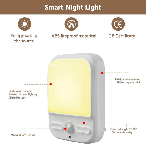 Smart night light with features highlighted on a white background