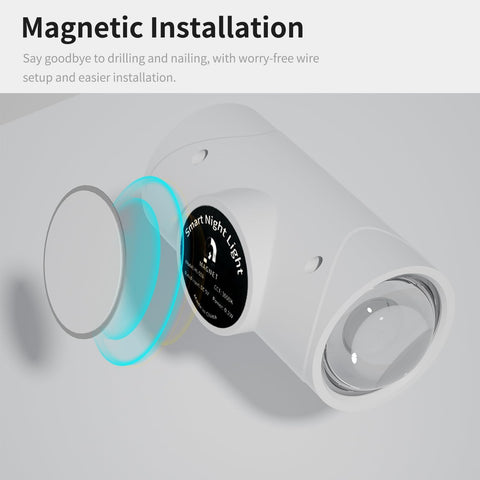 Smart night light with magnetic installation feature on a white background