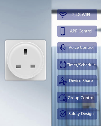 Smart plug with control options on a gray background