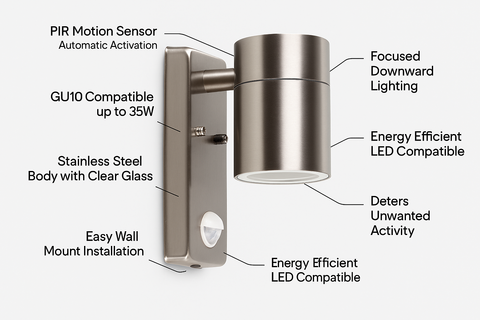 Smart security outdoor wall light GU10 fitting

