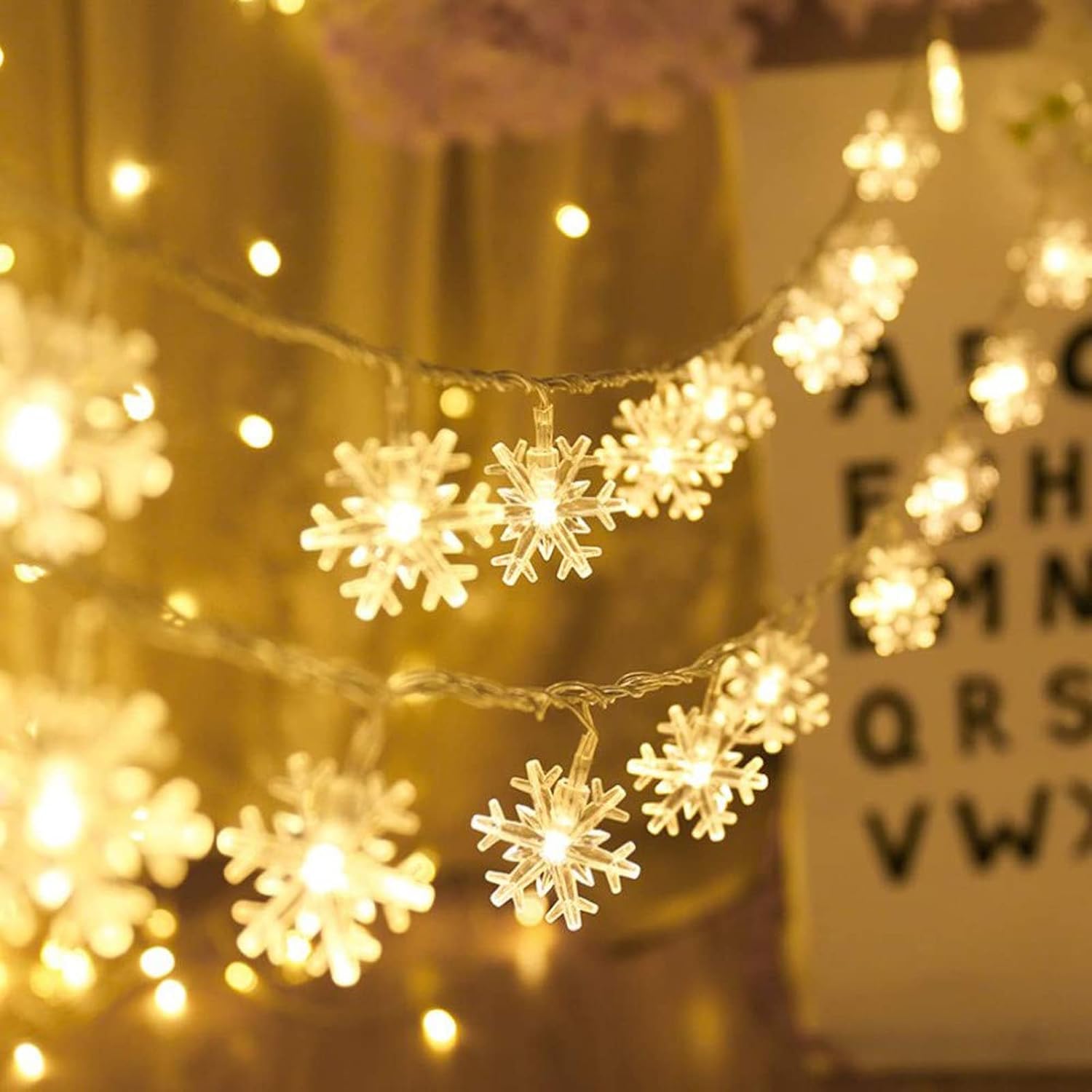 Snowflake Fairy Lights, 6M 40LEDS Battery Powered String Lights, Staring and Shining Mode for Xmas Wedding Birthday Valentine's Day Holiday Party Bedroom Indoor&Outdoor
 6 Reviews
