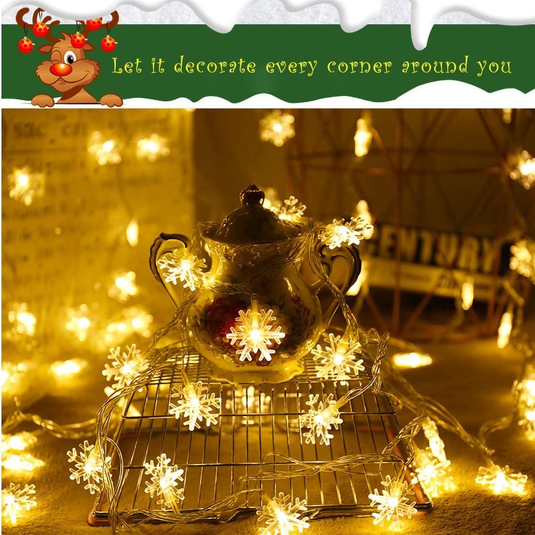 Snowflake Fairy Lights, 6M 40LEDS Battery Powered String Lights, Staring and Shining Mode for Xmas Wedding Birthday Valentine's Day Holiday Party Bedroom Indoor&Outdoor
 6 Reviews
