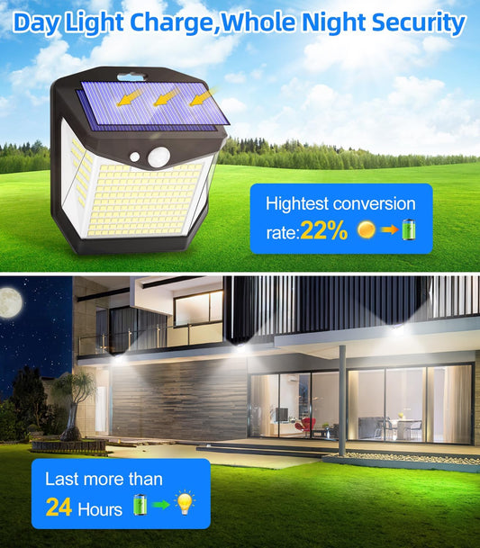 Solar Motion Sensor Lights - 238 LED Solar Outdoor Security Garden Light 3 Modes IP65 Waterproof and and 270° Wide Angle Solar Powered Lights Fence Outside Wall Lighting for Garage [Energy Class A+++]
