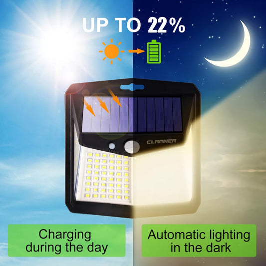 Close-up of the PIR motion sensor on the solar wall light


