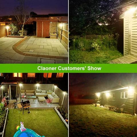Wall-mounted solar light with motion sensor in a backyard

