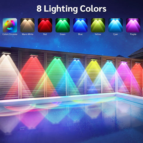 Eco-friendly, energy-efficient solar lights mounted on garden walls.

