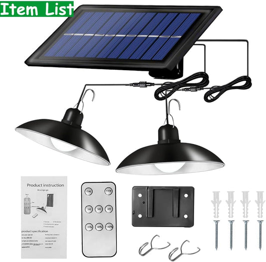 Solar Shed Light 30LED Pendant Light IP65 Waterproof Dimmable Solar Shed Lights Indoor Outdoor with 9.84FT Cord, Remote, for Garden Courtyard Barn Balcony Corridor Gazebo