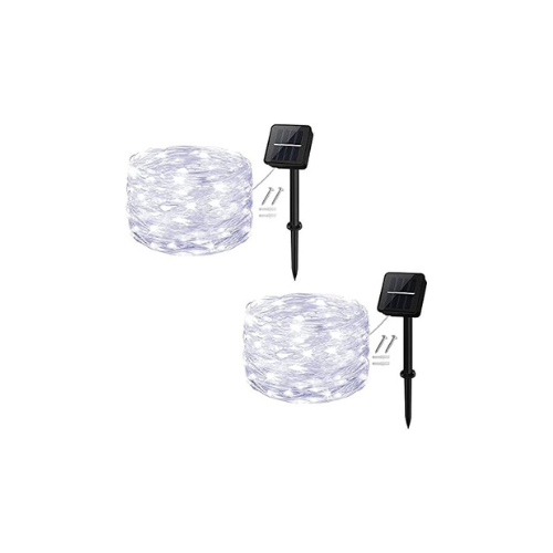 Solar String Lights, 50 LEDs 2 Pack Powered Fairy Lights Outdoor 8 Modes 33 FT Solar Garden Lights,Waterproof for Yard,Pathway,Christmas Tree, Home, Wedding, Party Decorations(Warm White)