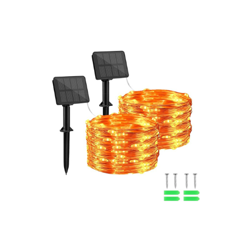 Solar String Lights, 50 LEDs 2 Pack Powered Fairy Lights Outdoor 8 Modes 33 FT Solar Garden Lights,Waterproof for Yard,Pathway,Christmas Tree, Home, Wedding, Party Decorations(Warm White)