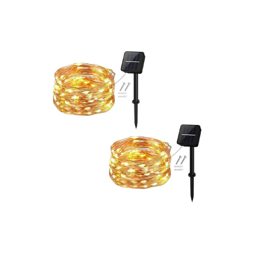 Solar String Lights, 50 LEDs 2 Pack Powered Fairy Lights Outdoor 8 Modes 33 FT Solar Garden Lights,Waterproof for Yard,Pathway,Christmas Tree, Home, Wedding, Party Decorations(Warm White)