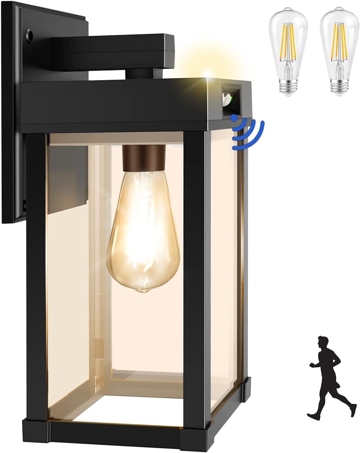 Solar Wall Lantern Light Outdoor, Motion Sensor Security Lamp with Bulb, 3 Modes, Dusk Till Dawn IP65 Waterproof for Garden, Porch, Yard