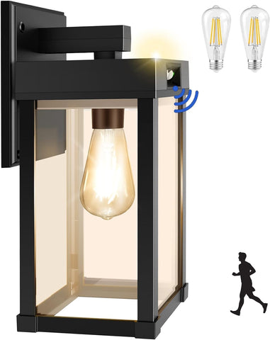 Solar Wall Lantern Light Outdoor, Motion Sensor Security Lamp with Bulb, 3 Modes, Dusk Till Dawn IP65 Waterproof for Garden, Porch, Yard
