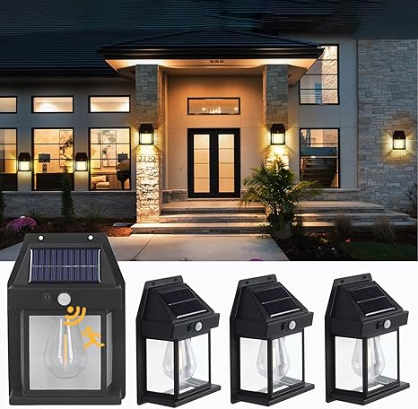 Solar Wall Lights Outdoor, 3 Modes Security Outdoor Motion Sensor Lights, Solar Door Lights Porch IP65 Waterproof Solar Garden Lights for Fence Gate Garage Path