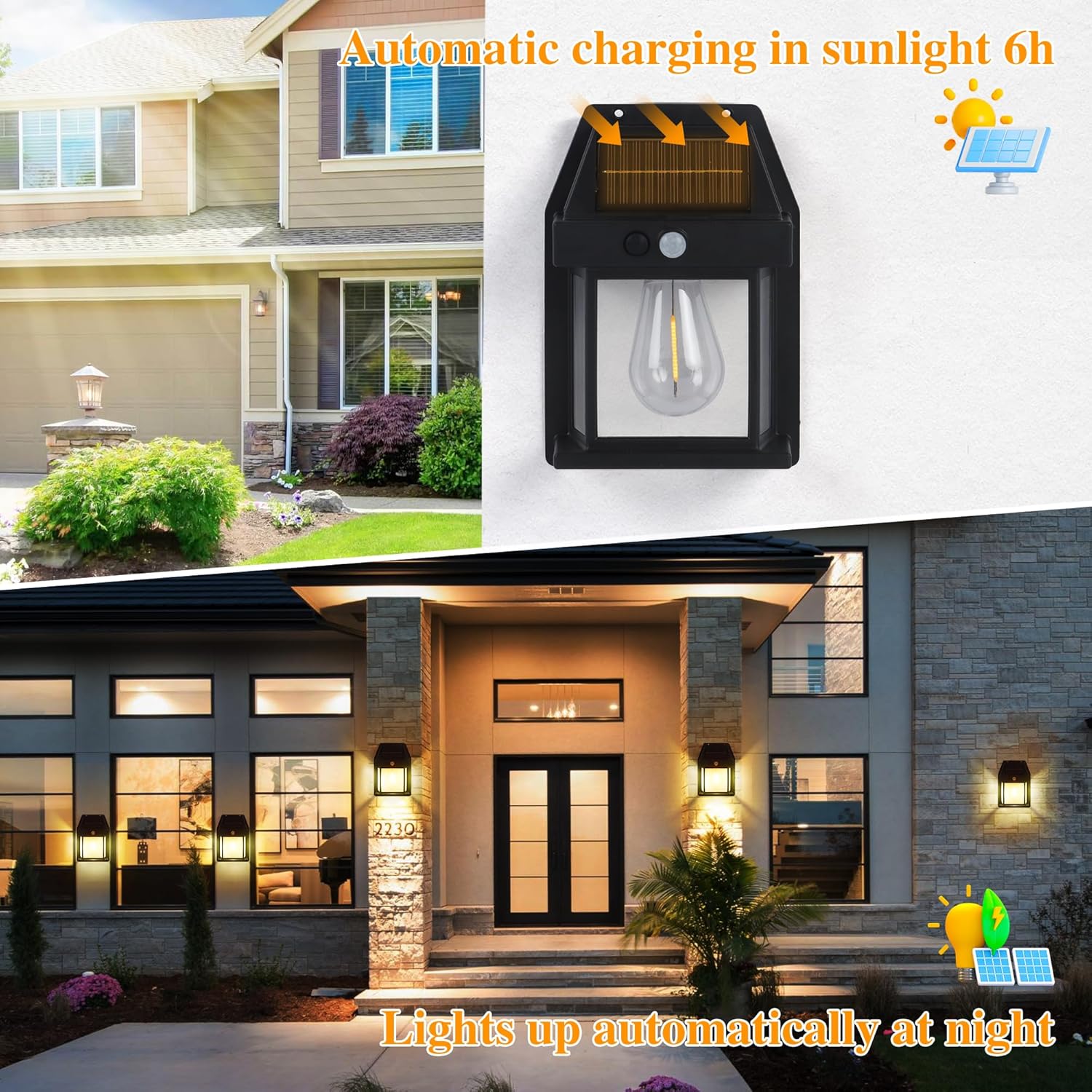 Solar Wall Lights Outdoor, 3 Modes Security Outdoor Motion Sensor Lights, Solar Door Lights Porch IP65 Waterproof Solar Garden Lights for Fence Gate Garage Path