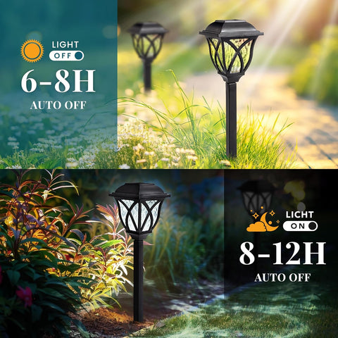 Solar garden lamp with light duration display in outdoor settings