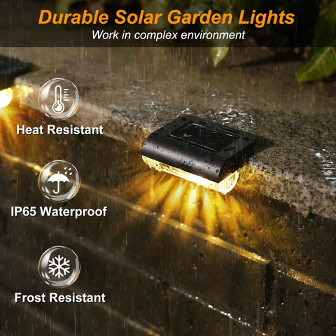 Solar garden light with features highlighted on a wet surface