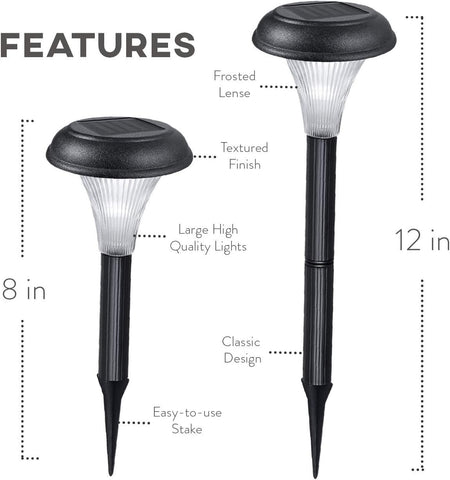 Solar garden lights with features highlighted on a white background