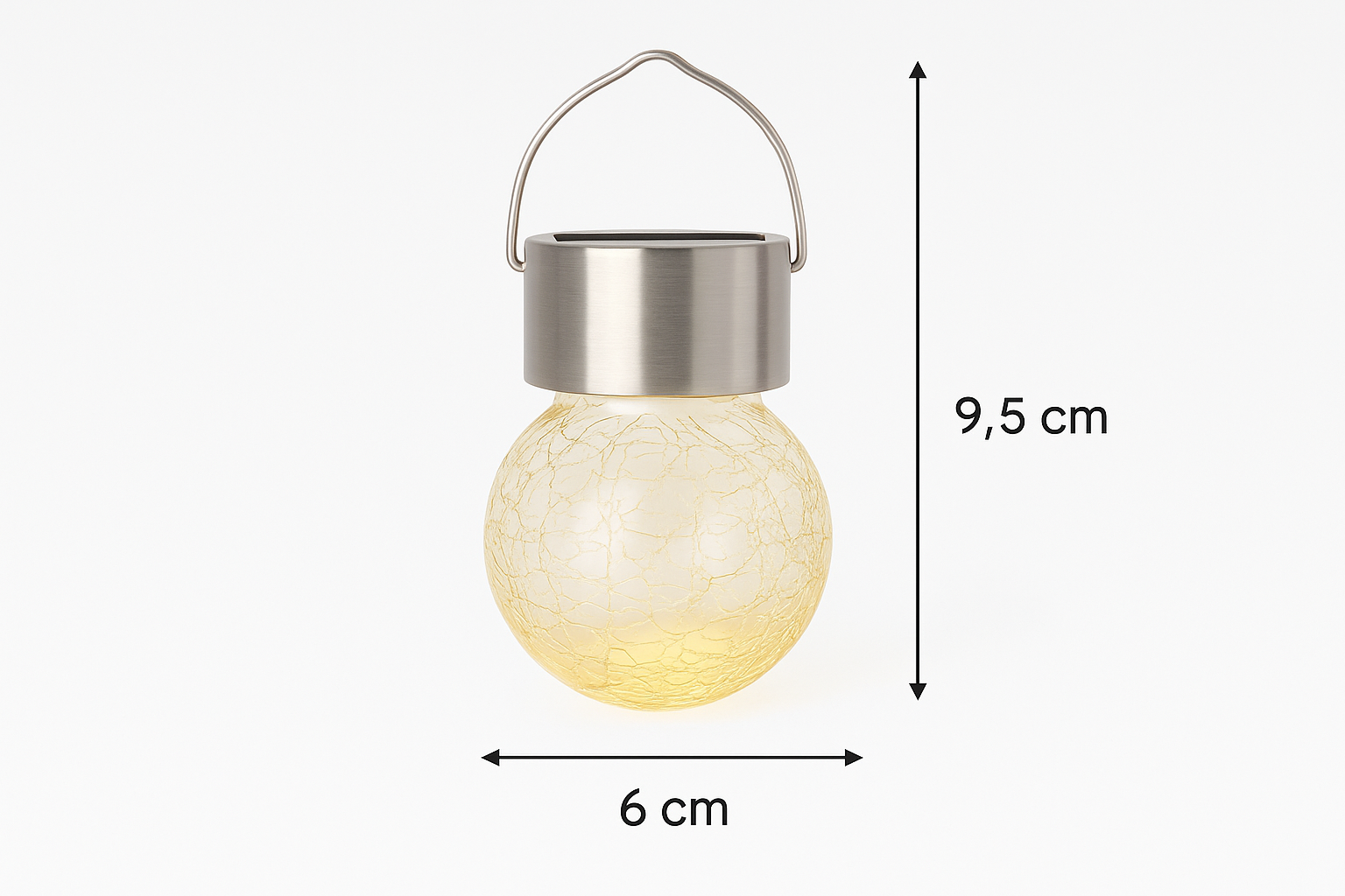 Solar lantern with dimensions labeled on a white background