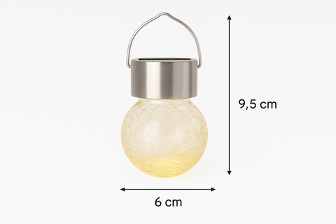 Solar lantern with dimensions labeled on a white background
