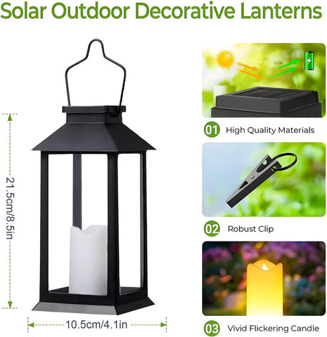 Solar outdoor decorative lantern with features highlighted on a white background