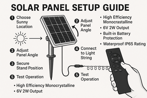 Solar panel setup guide with diagram and text on a white background