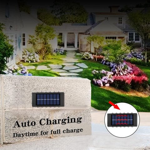 Solar panel with 'Auto Charging' text in front of a house with a garden.