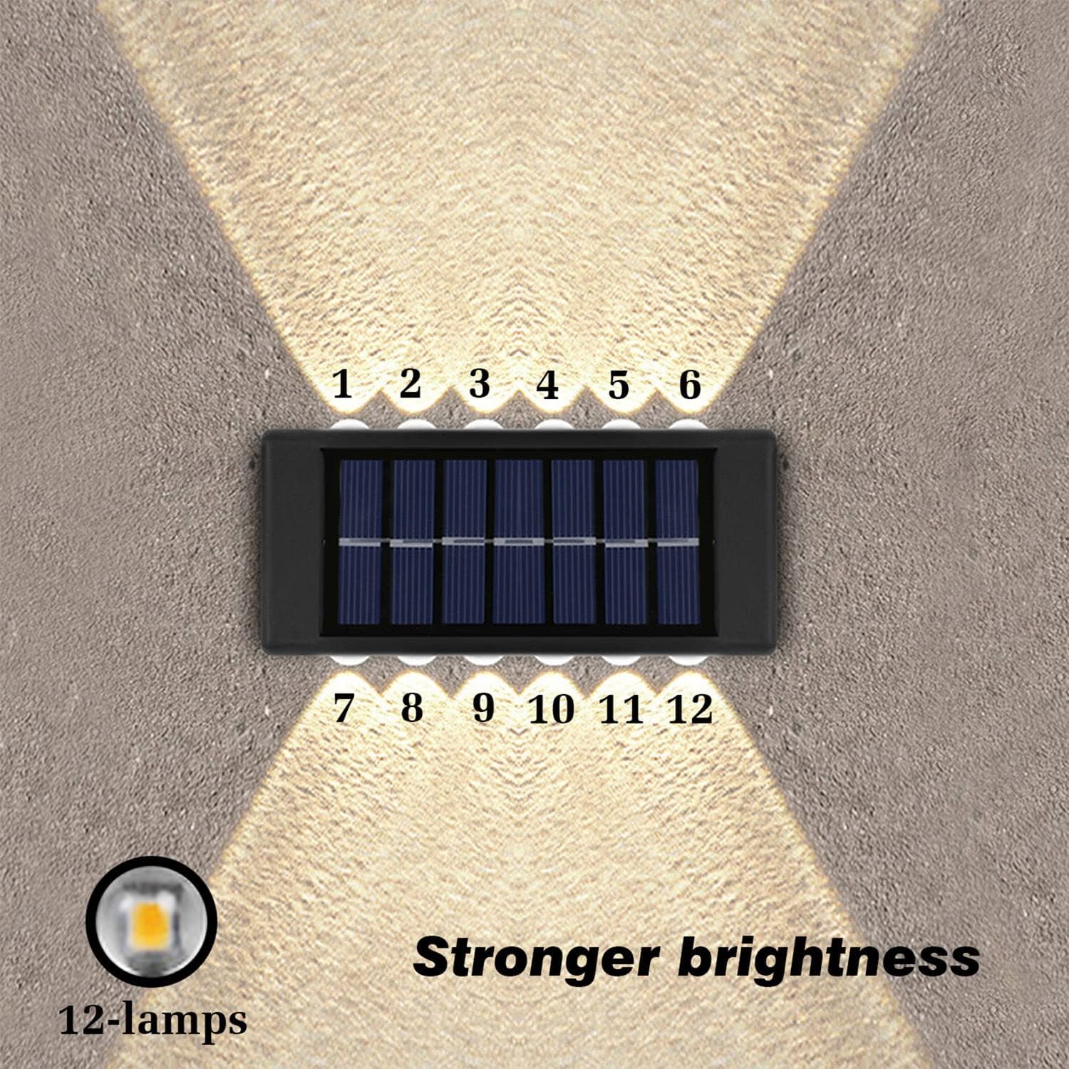 Solar panel with light projection on a textured surface, showing brightness levels.