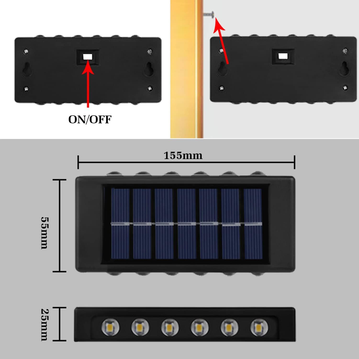 Solar panel with light projection on a textured surface, showing brightness levels.
