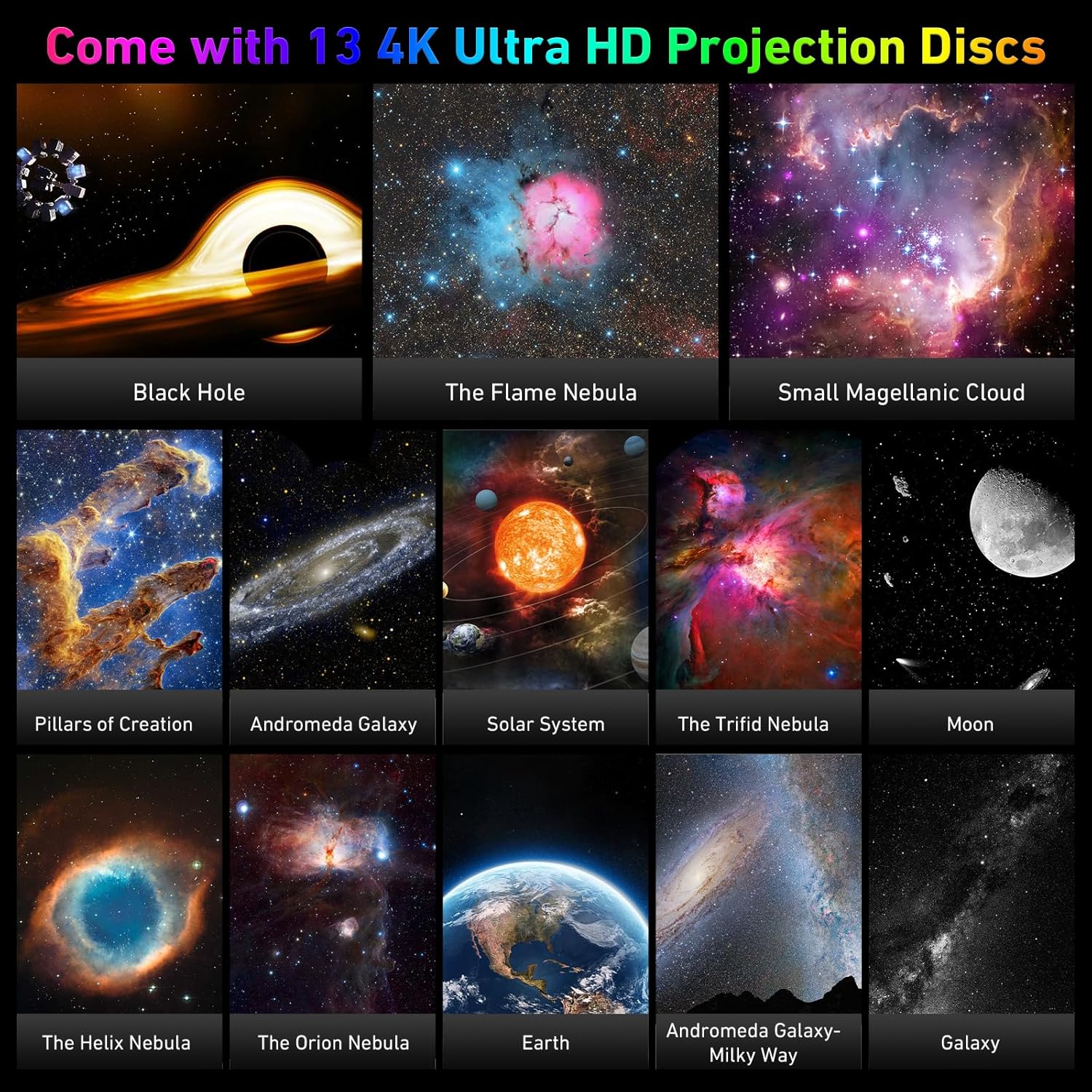 Space projector with moon and nebula discs