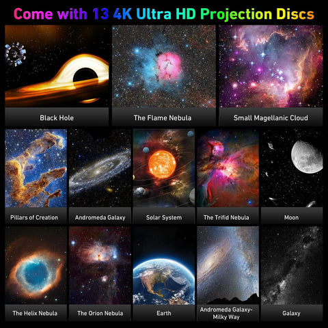 Space projector with moon and nebula discs