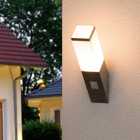 Stainless Steel Dusk Till Dawn Sensor Angled Outdoor LED Wall Light IP44