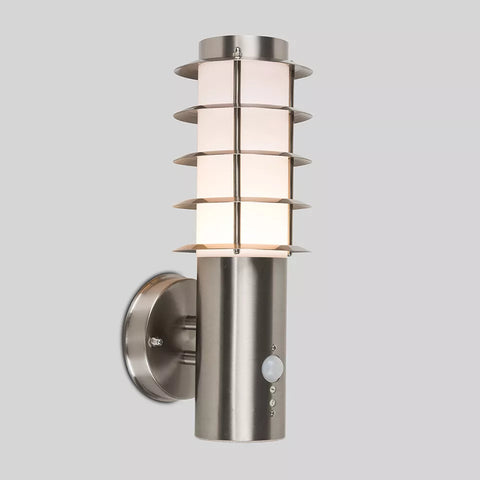 Close-up of the PIR motion sensor on the stainless steel wall light