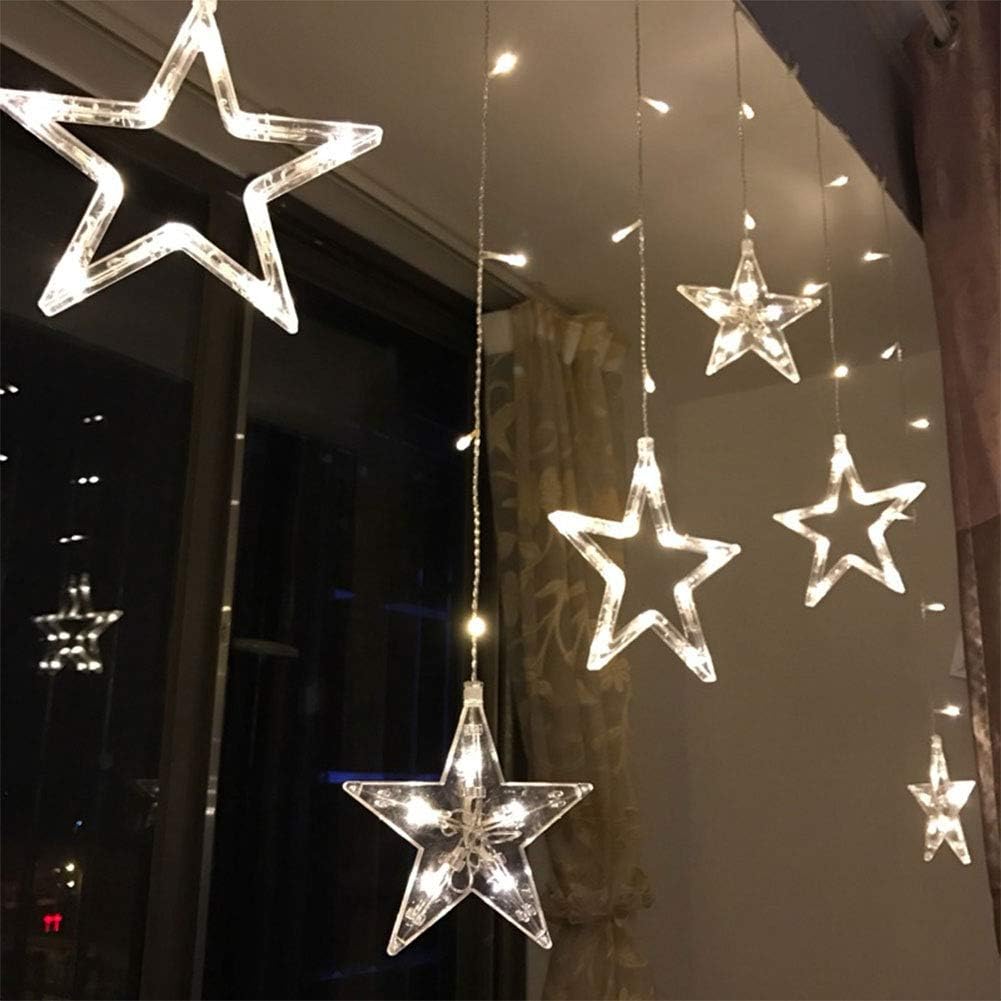 Star-shaped LED lights hanging against a dark background