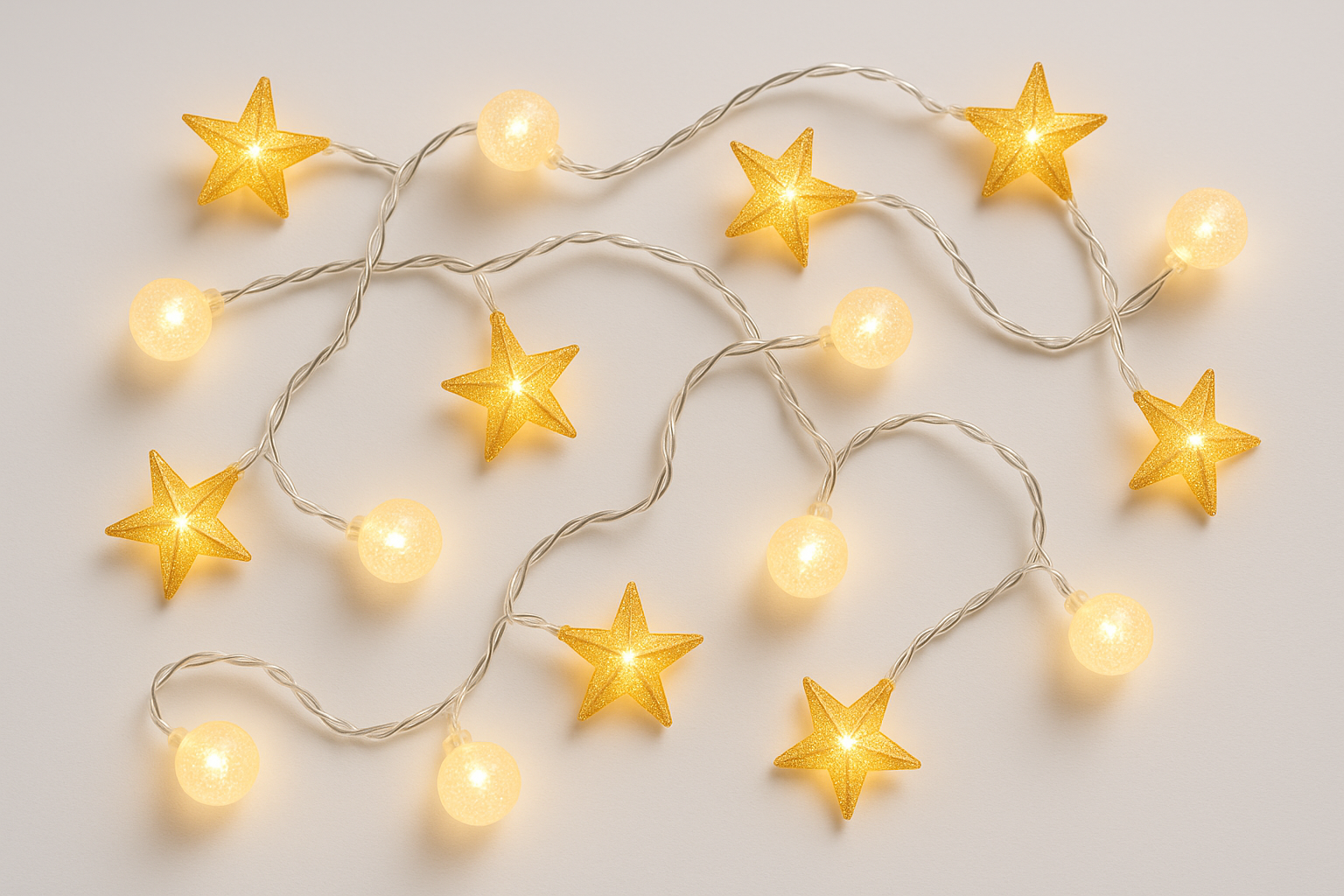 Star-shaped string lights on a light background