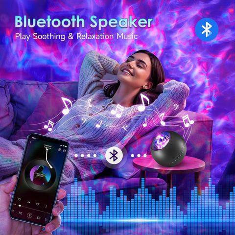 Star projector night light with Bluetooth speaker and rotating galaxy effects